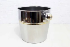 Eiskübel aus Edelstahl & Leder von Mepra, 1980er