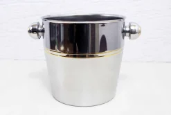 Eiskübel aus Edelstahl & Leder von Mepra, 1980er