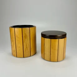 Eiskübel & Flaschenkühler aus Holz von Enolinea, Italien, 1980er, 2er Set