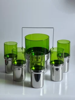 Eiskübel und Gläser aus Glas & Edelstahl von Pran, 1970er, 6 . Set