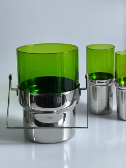 Eiskübel und Gläser aus Glas & Edelstahl von Pran, 1970er, 6 . Set