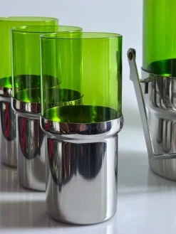 Eiskübel und Gläser aus Glas & Edelstahl von Pran, 1970er, 6 . Set