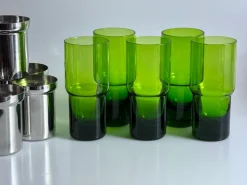 Eiskübel und Gläser aus Glas & Edelstahl von Pran, 1970er, 6 . Set