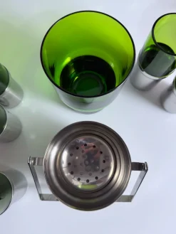 Eiskübel und Gläser aus Glas & Edelstahl von Pran, 1970er, 6 . Set
