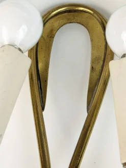 Elfenbeinfarbene Wandlampen aus Metall & Messing mit vier Leuchten, 1950er, 4er Set