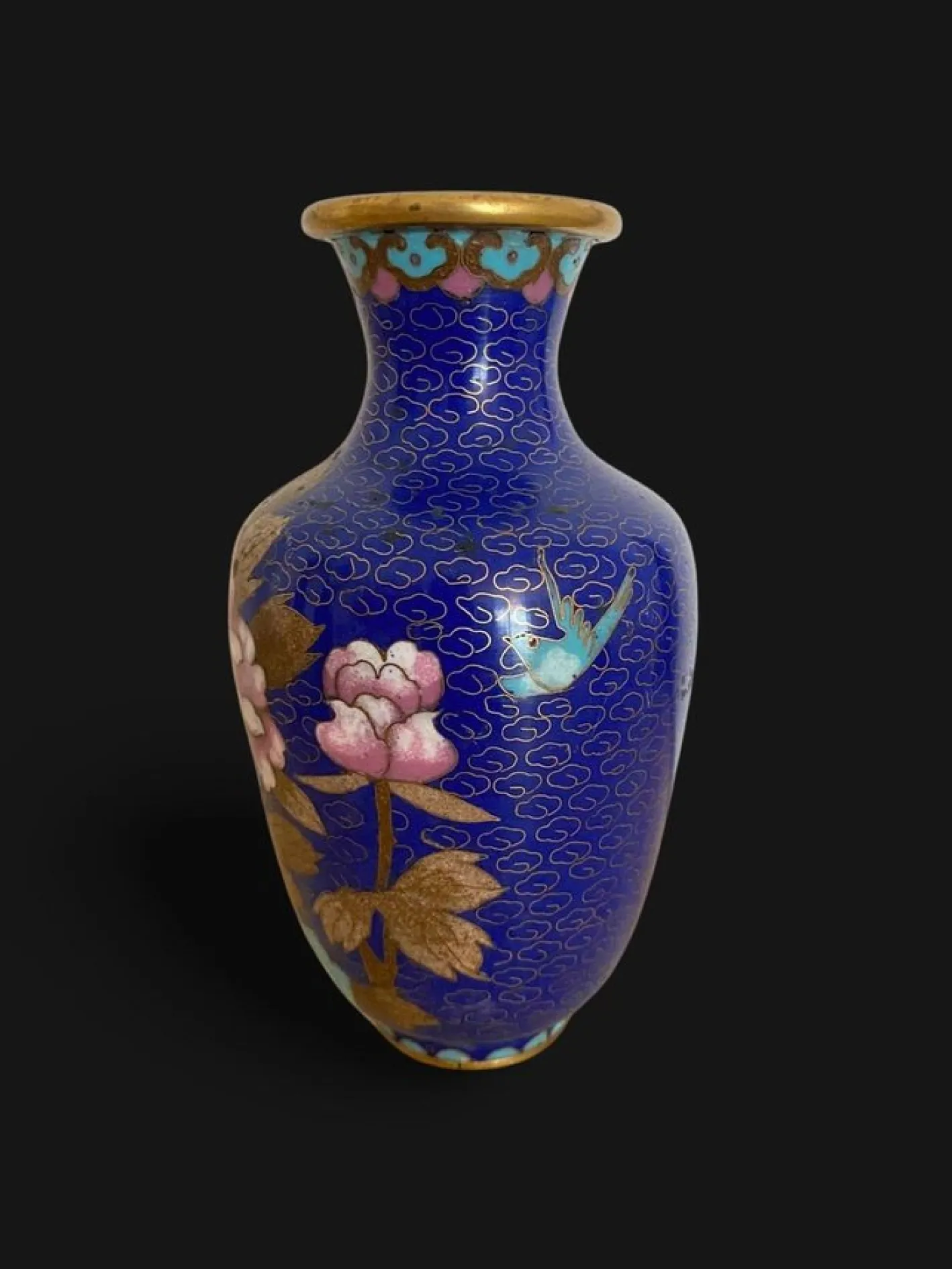 Emaillierte Cloisonné Vase auf Kupfer, 1890er