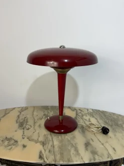 Emaillierte Metall und Messing Schreibtischlampe mit Drei Leuchten im Stil von Elio Martinelli, 1950