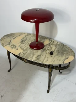 Emaillierte Metall und Messing Schreibtischlampe mit Drei Leuchten im Stil von Elio Martinelli, 1950