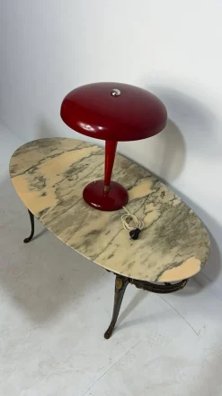 Emaillierte Metall und Messing Schreibtischlampe mit Drei Leuchten im Stil von Elio Martinelli, 1950