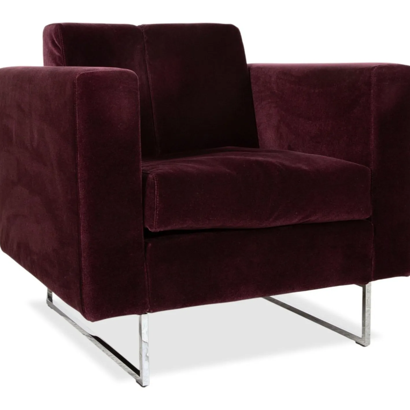 Embrace Sessel aus Stoff, Chrom, Velours und Samt in Lila, Violett und Aubergine mit Funktion von Brühl