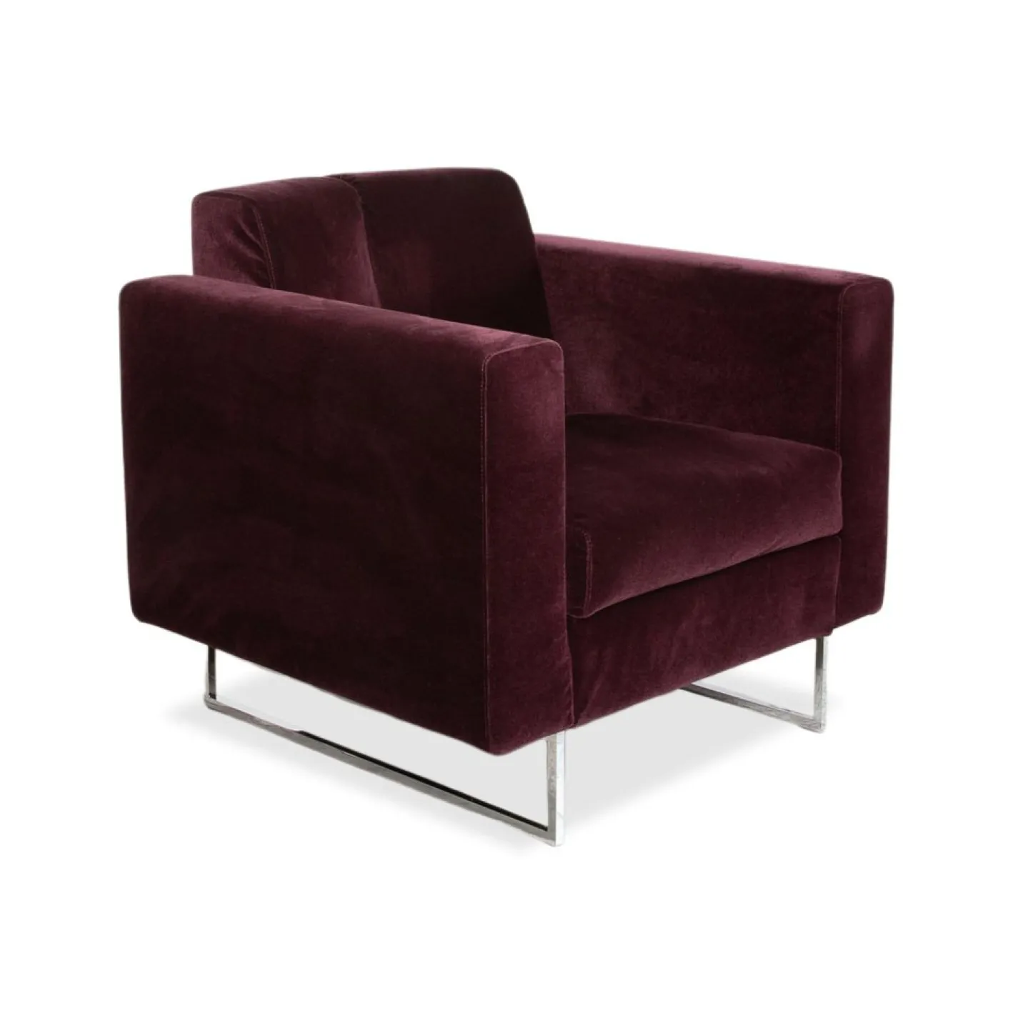 Embrace Sessel aus Stoff, Chrom, Velours und Samt in Lila, Violett und Aubergine mit Funktion von Brühl