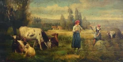 Emilio Pergola, Ländliche Szene mit Vieh, 1990er, Öl auf Leinwand, gerahmt