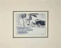 Emilio Sobrero, Landschaft, Original Tinte auf Papier, 20. Jh