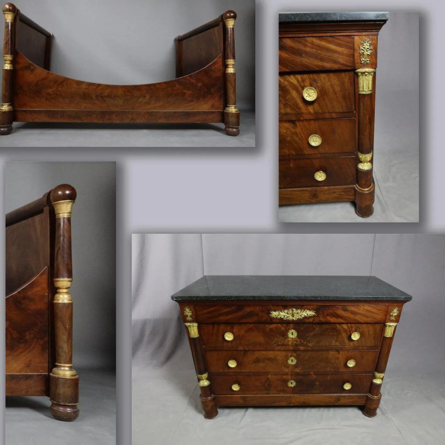 Empire Bett aus Mahagoni, 1800er