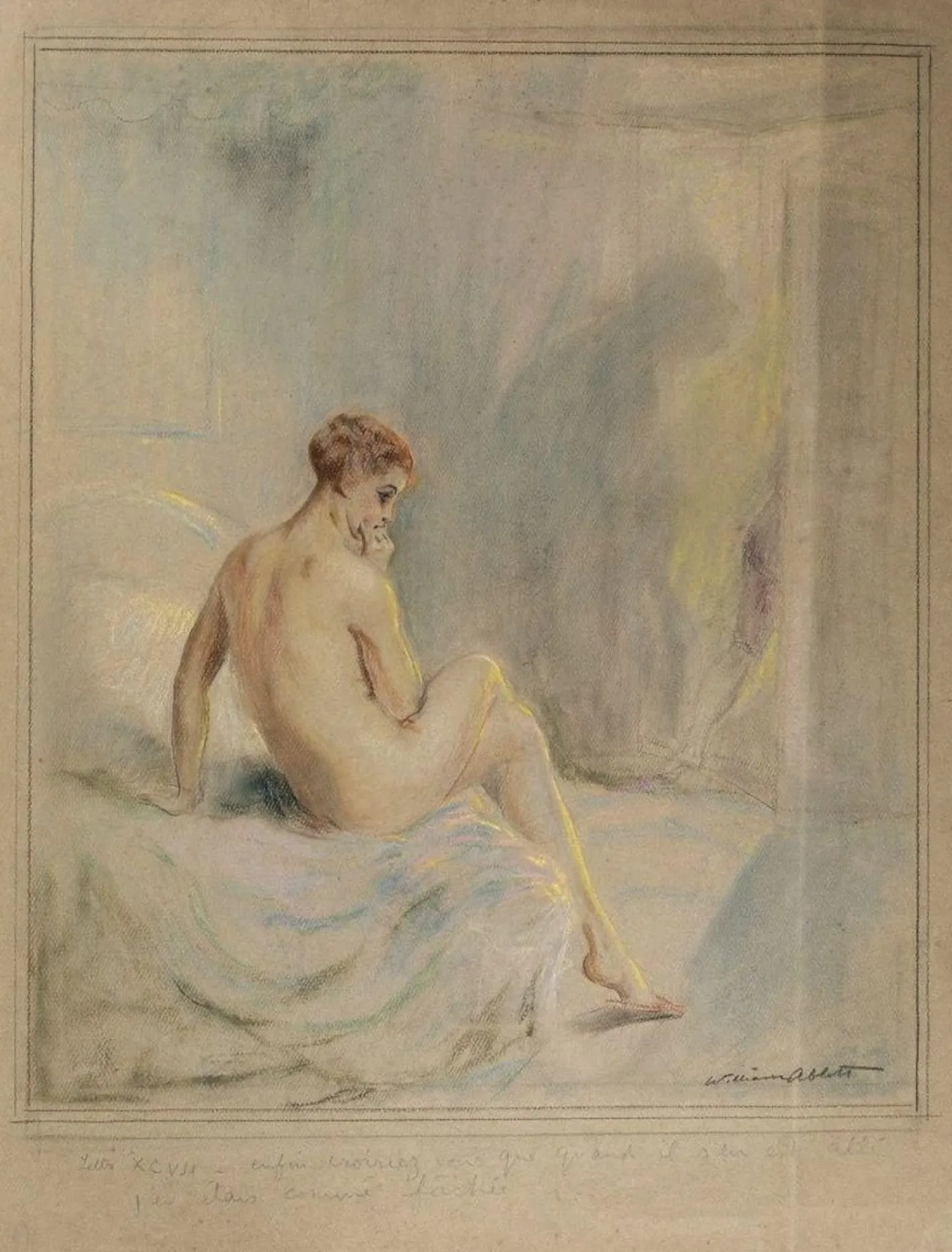Endlich werden Sie glauben, dass... - Original Pastellzeichnung von W. Hablett Anfang des 20. Jahrhunderts