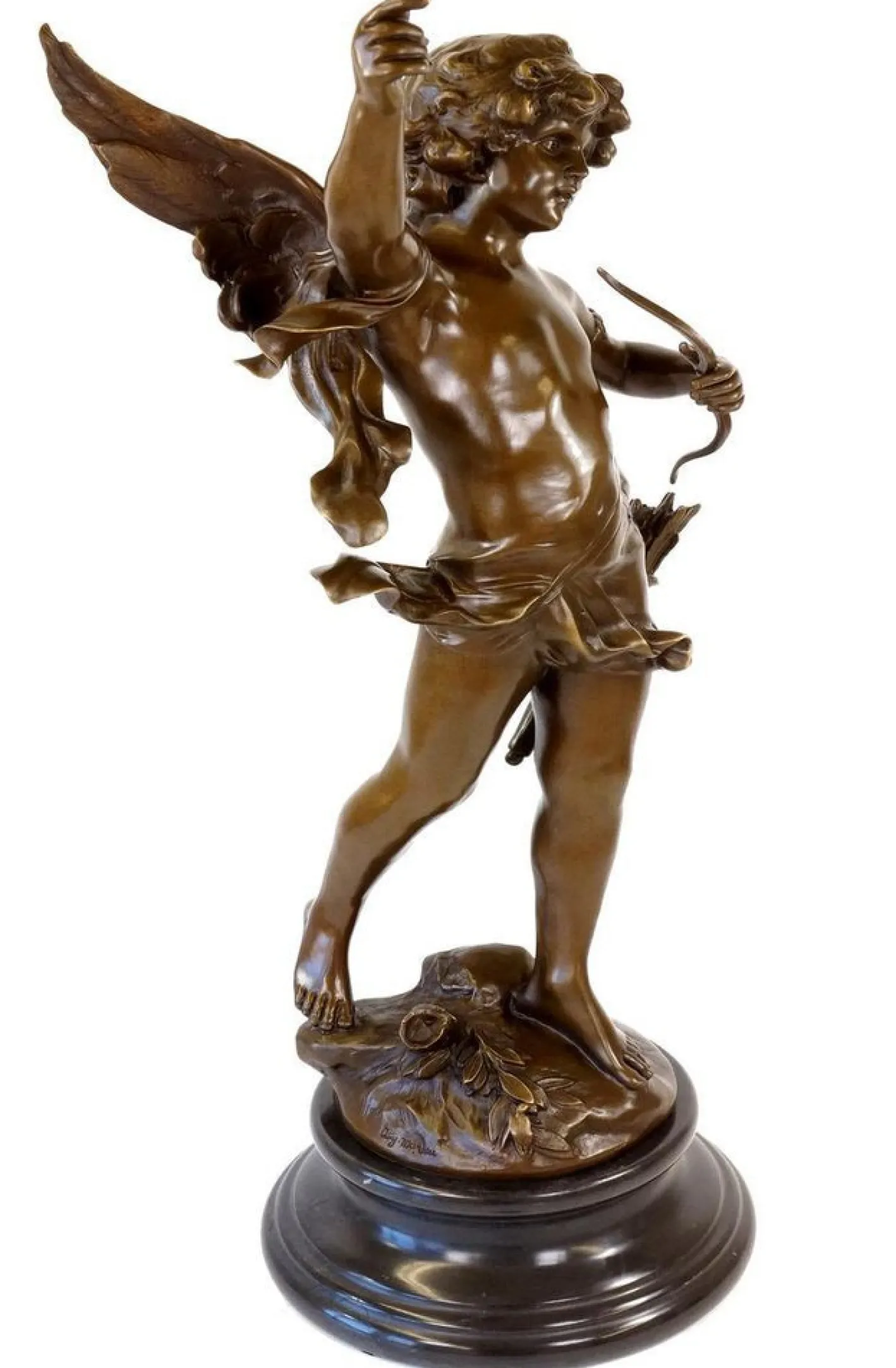 Engelsskulptur im Art Deco Stil, Grün patinierte Bronze