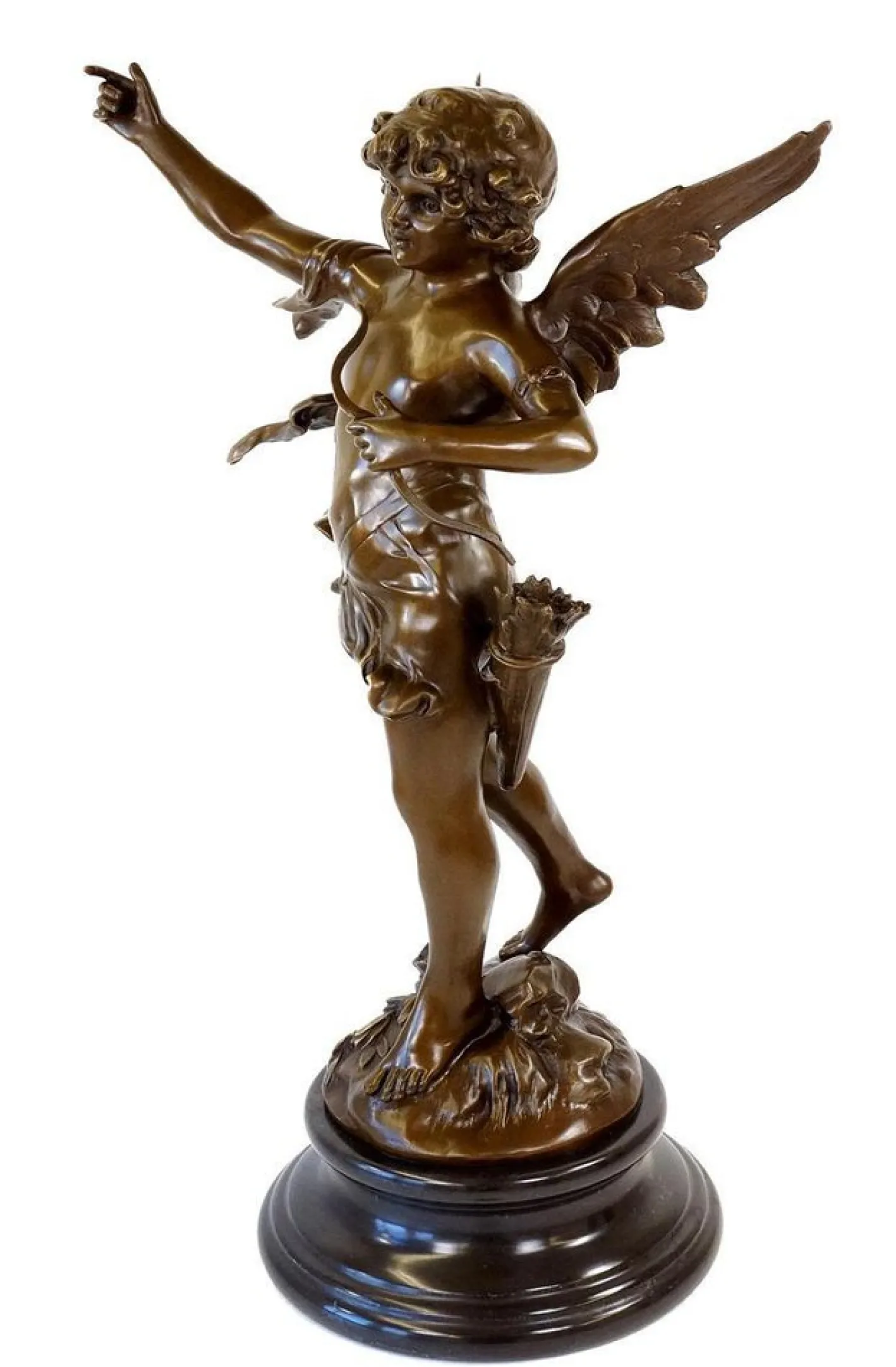 Engelsskulptur im Art Deco Stil, Grün patinierte Bronze