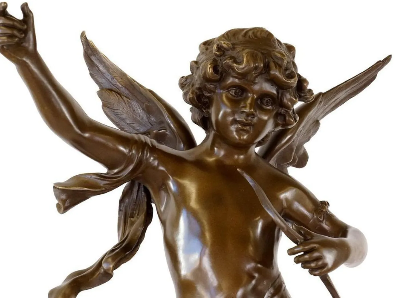 Engelsskulptur im Art Deco Stil, Grün patinierte Bronze