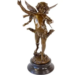 Engelsskulptur im Art Deco Stil, Grün patinierte Bronze