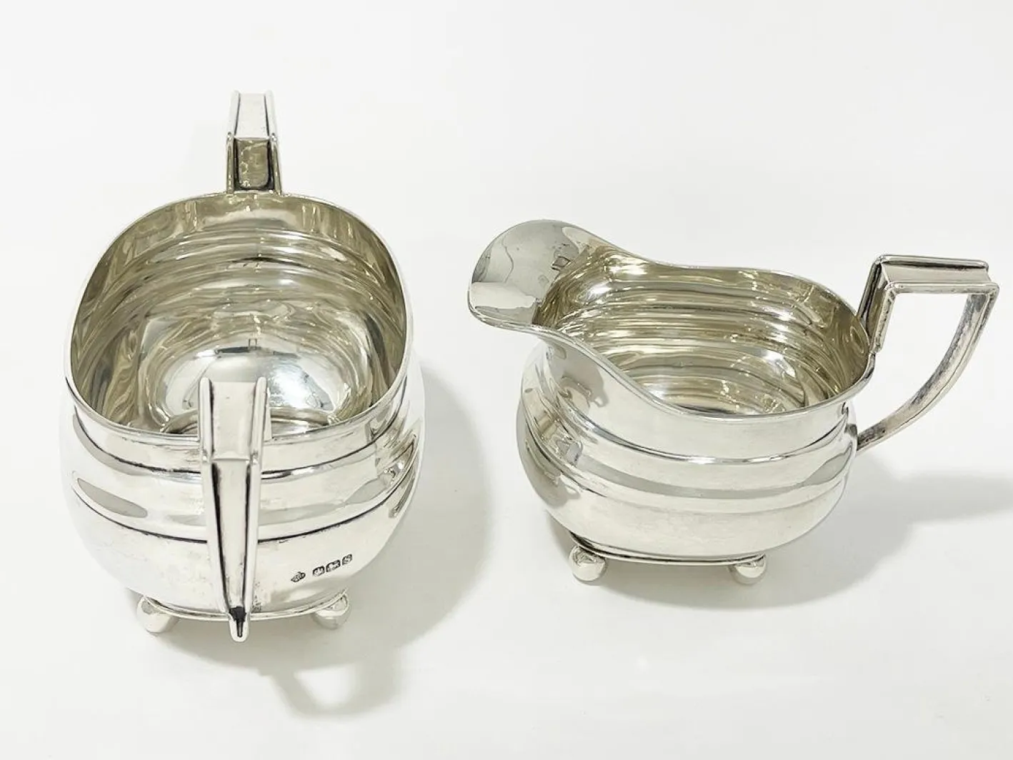 Englisches rechteckiges silbernes Teeservice, 1930er, 3er Set