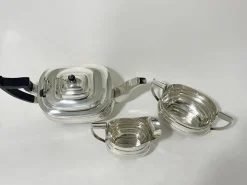 Englisches rechteckiges silbernes Teeservice, 1930er, 3er Set