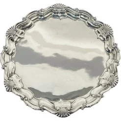 Englisches Silbertablett auf Pfotenfüßen, Gibson und Langman zugeschrieben, 1898