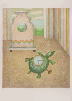 Enrico Benaglia, The Turtle-Clock, 1990er, Lithographie
