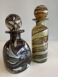 Erdfarbene Glas Karaffe mit Ballonstopfen von Mdina, 2er Set