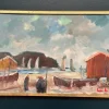 Eric Lo, Coastal Village, 1960er, Ölgemälde auf Leinwand, gerahmt