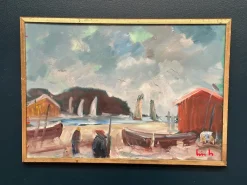 Eric Lo, Coastal Village, 1960er, Ölgemälde auf Leinwand, gerahmt