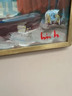 Eric Lo, Coastal Village, 1960er, Ölgemälde auf Leinwand, gerahmt