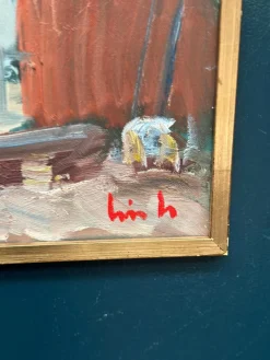 Eric Lo, Coastal Village, 1960er, Ölgemälde auf Leinwand, gerahmt