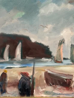 Eric Lo, Coastal Village, 1960er, Ölgemälde auf Leinwand, gerahmt