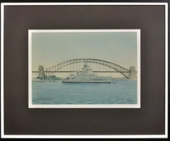 Eric Tufnell, HMS Newcastle in Sydney Harbour, 1956, Aquarell, gerahmt