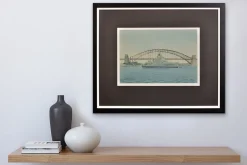 Eric Tufnell, HMS Newcastle in Sydney Harbour, 1956, Aquarell, gerahmt