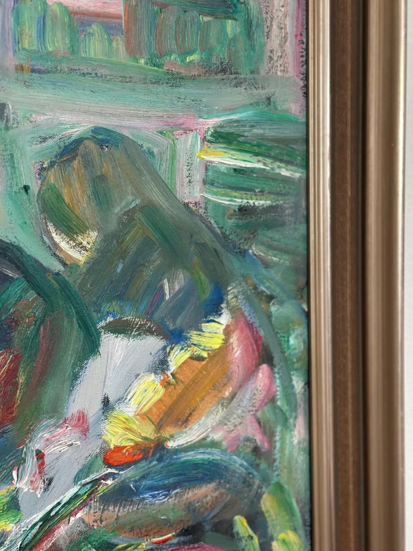 Erik Lo, Interieur mit Figuren, 1960er, Öl auf Leinwand, Gerahmt