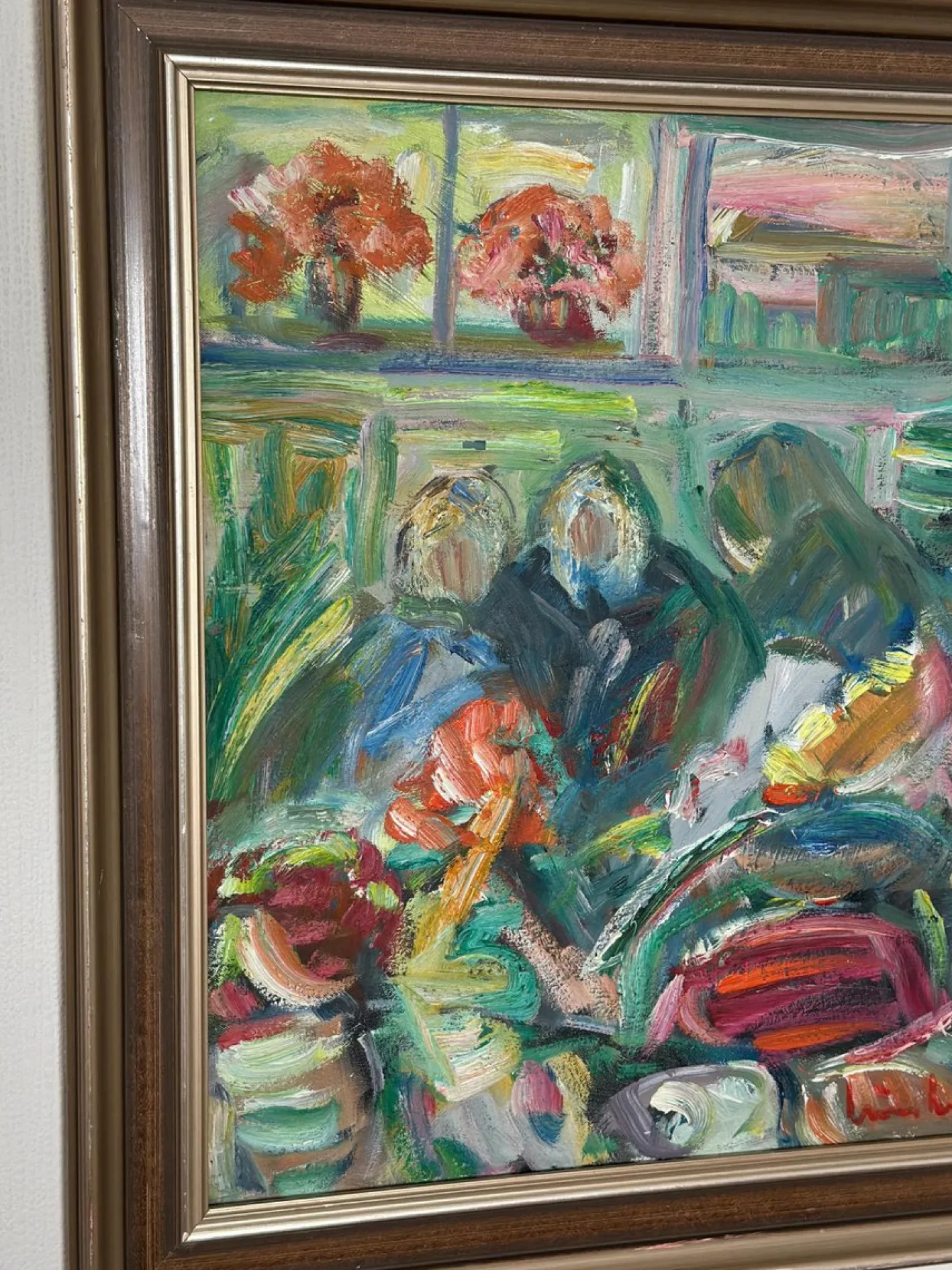 Erik Lo, Interieur mit Figuren, 1960er, Öl auf Leinwand, Gerahmt