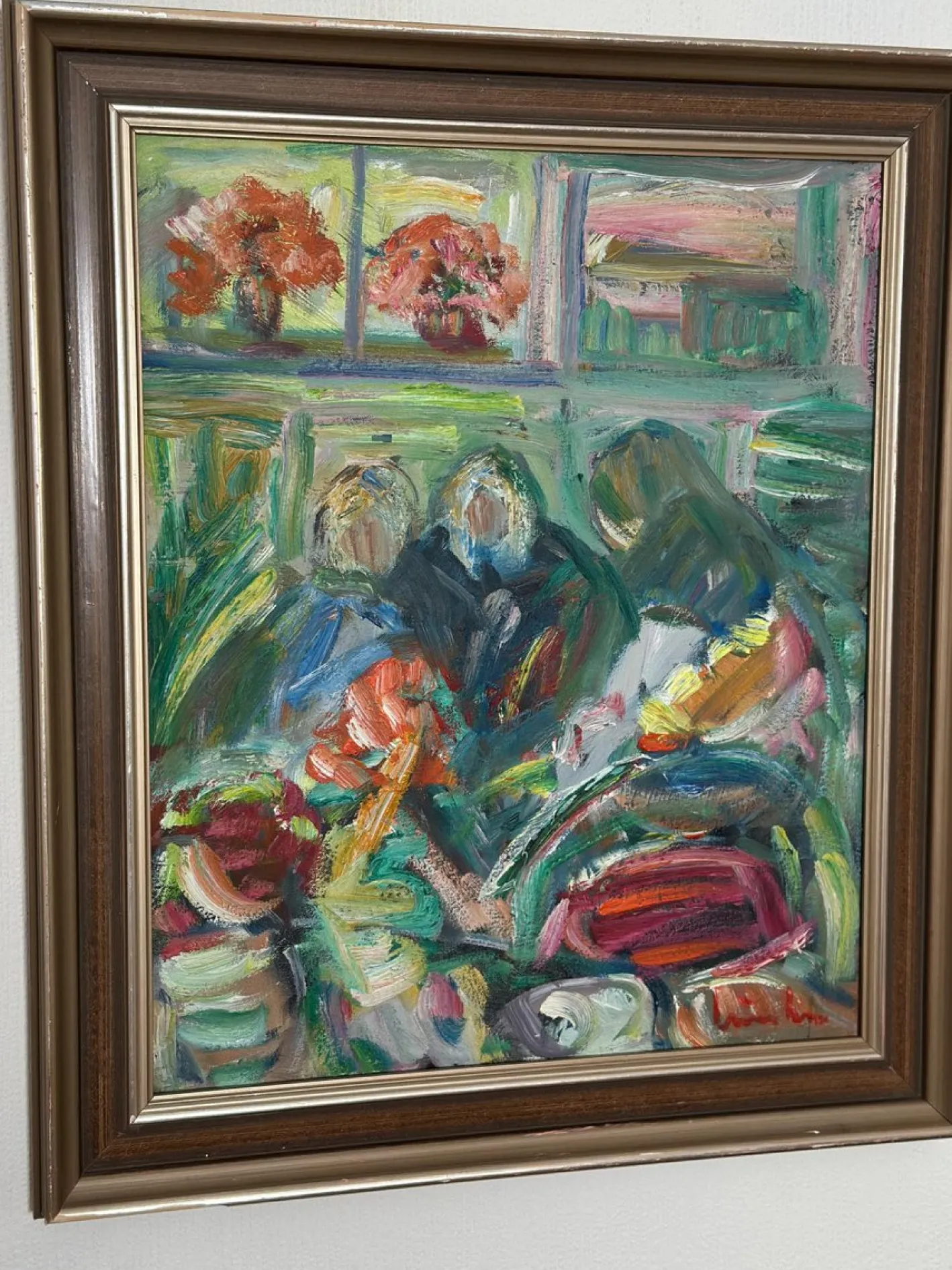 Erik Lo, Interieur mit Figuren, 1960er, Öl auf Leinwand, Gerahmt
