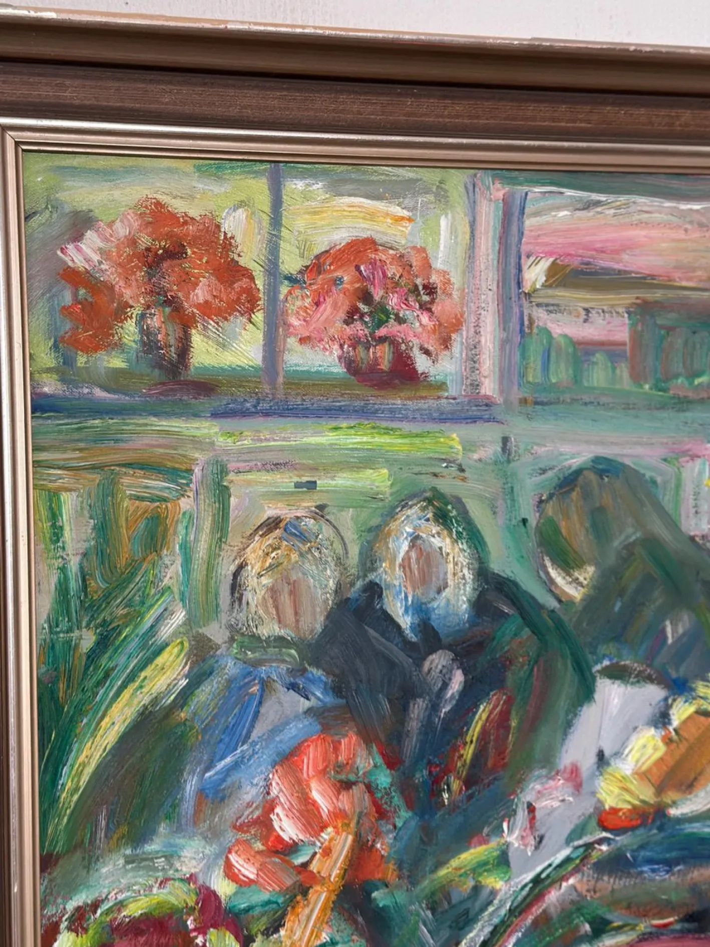 Erik Lo, Interieur mit Figuren, 1960er, Öl auf Leinwand, Gerahmt
