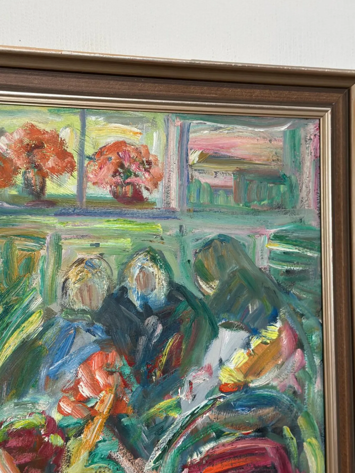 Erik Lo, Interieur mit Figuren, 1960er, Öl auf Leinwand, Gerahmt