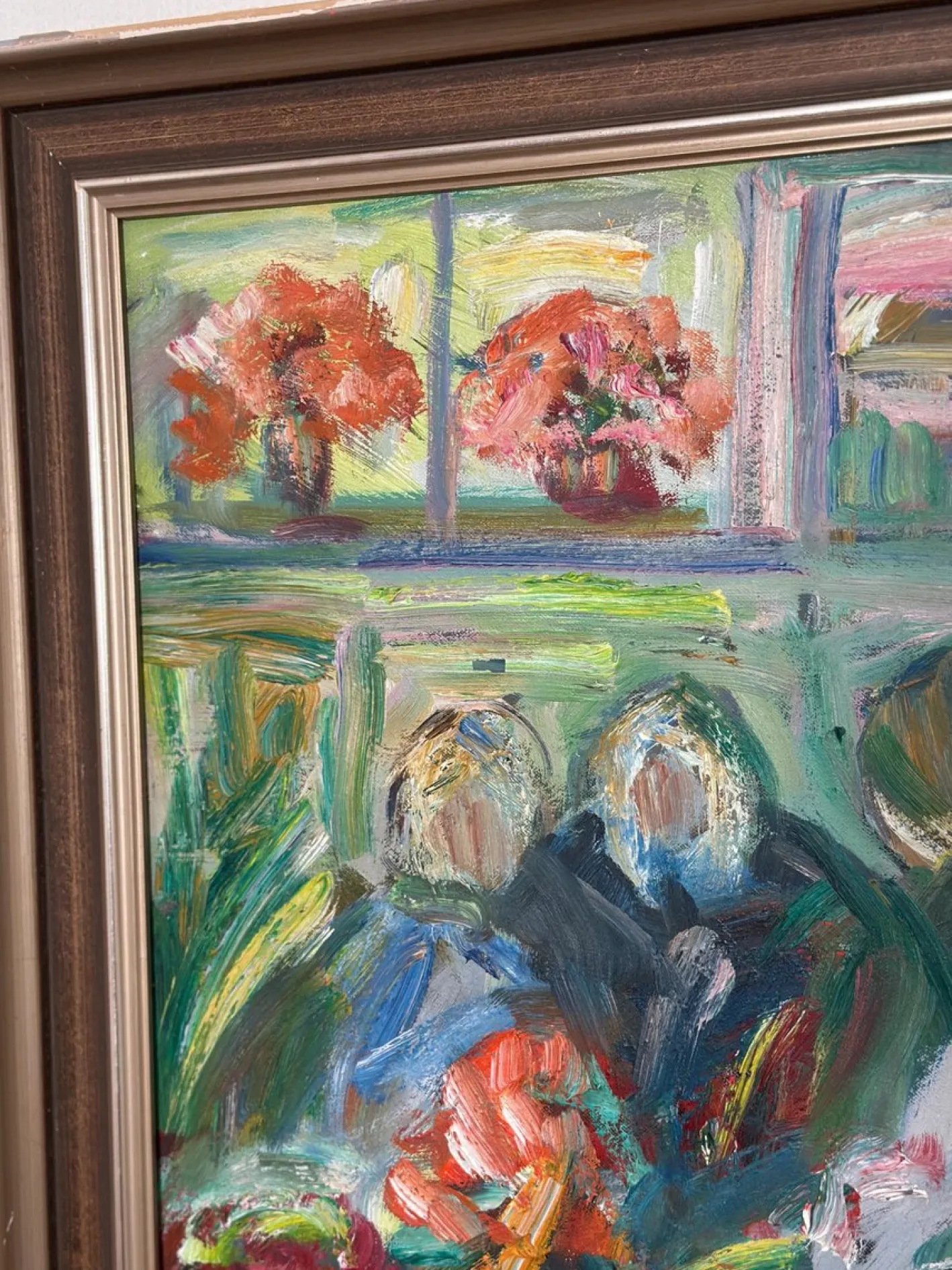 Erik Lo, Interieur mit Figuren, 1960er, Öl auf Leinwand, Gerahmt