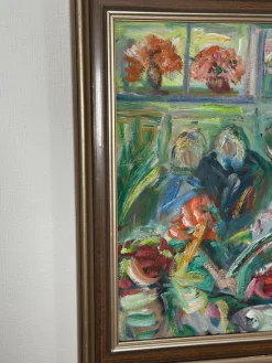 Erik Lo, Interieur mit Figuren, 1960er, Öl auf Leinwand, Gerahmt