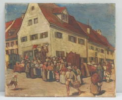 Ernst Crasser, Die Versteigerung, Oil on Board