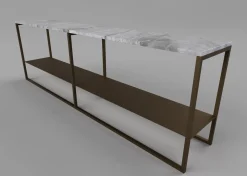 Eros Low Slim Console Table in Brass or Bronze Tinted and Marble by Casa Botelho