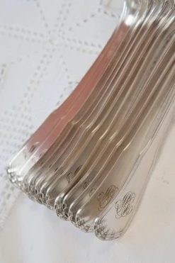 12er Set Esslöffel mit Gravierten Initialen, Ercuis Coquille, 1950er, 12 Set