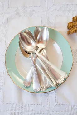 12er Set Esslöffel mit Gravierten Initialen, Ercuis Coquille, 1950er, 12 Set