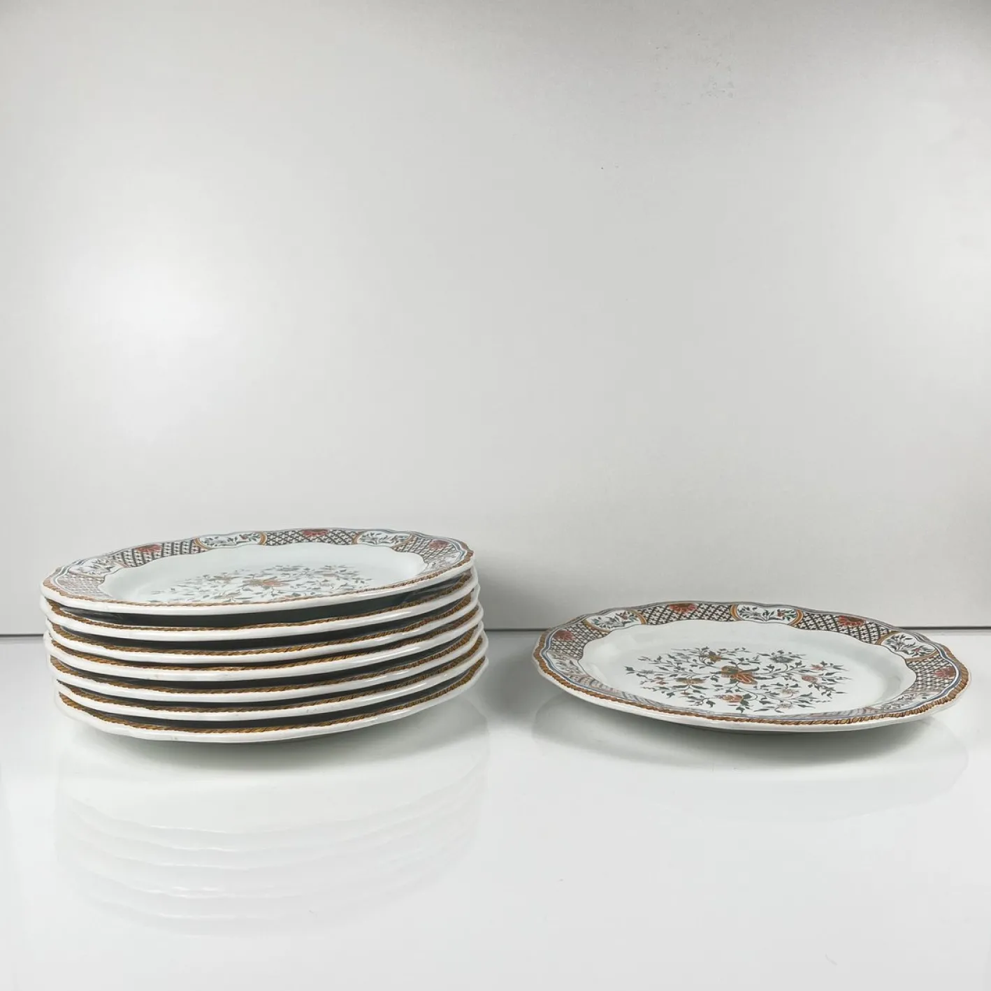 Essteller mit Rouen Esparse Muster von Gien, 1990, 8 . Set