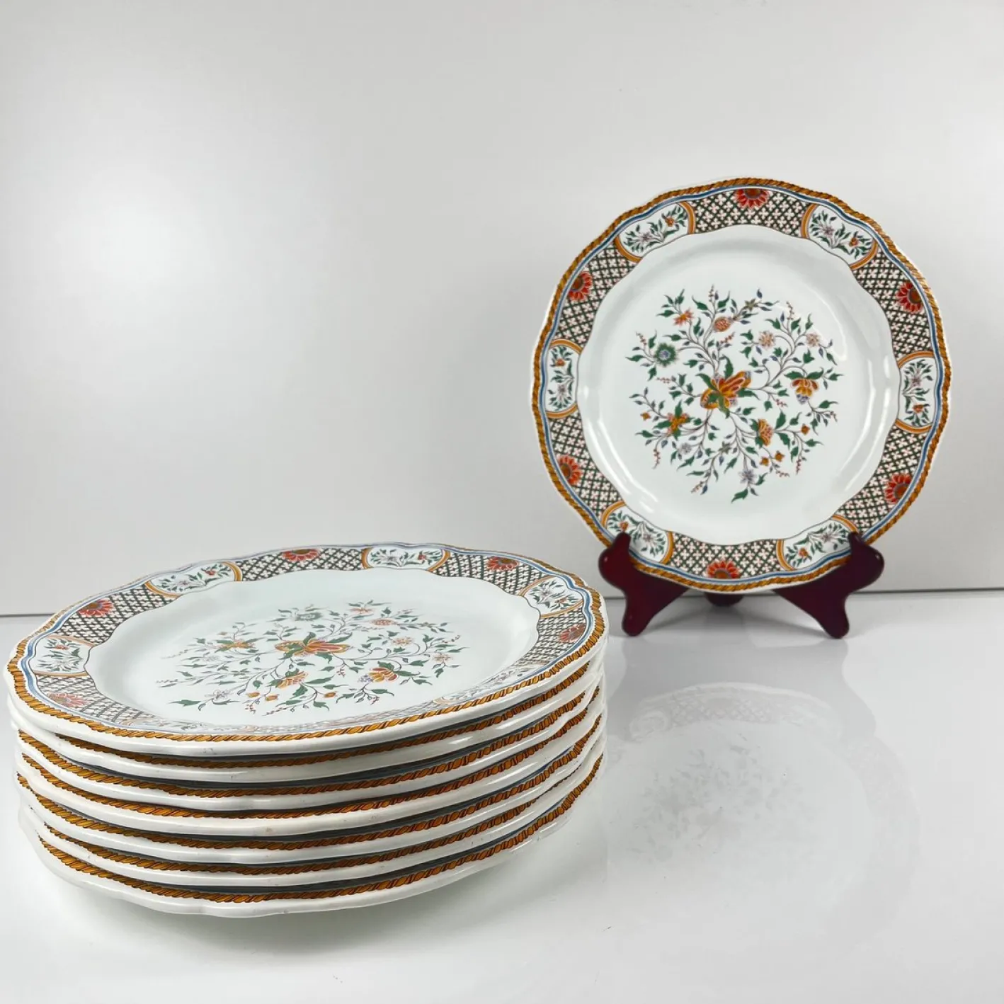 Essteller mit Rouen Esparse Muster von Gien, 1990, 8 . Set