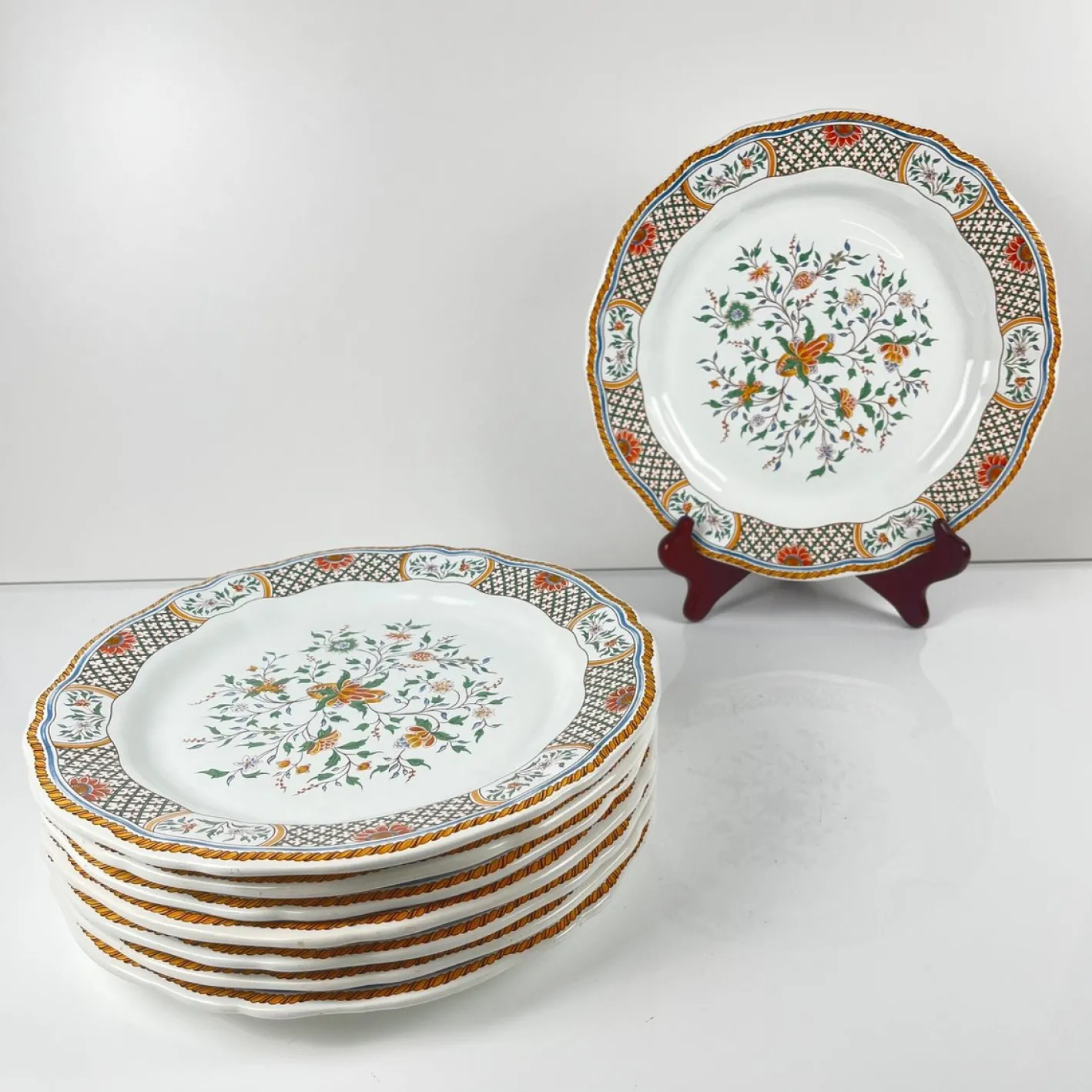 Essteller mit Rouen Esparse Muster von Gien, 1990, 8 . Set