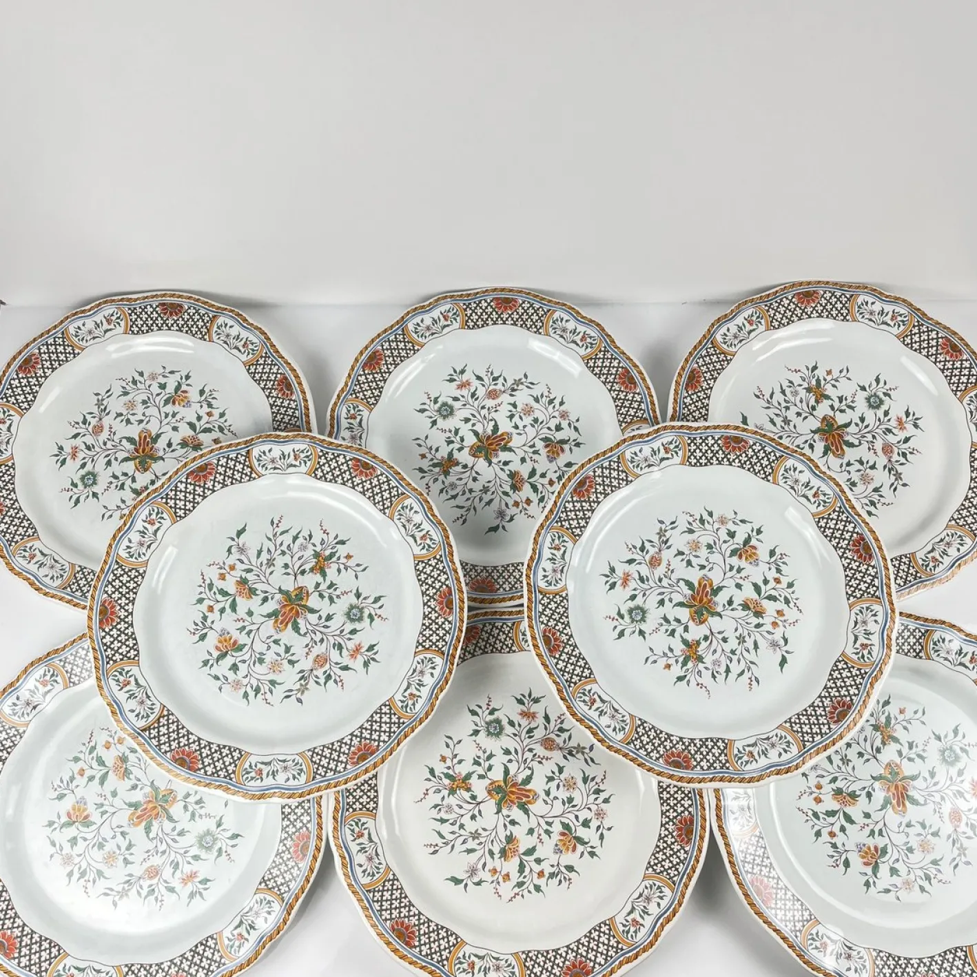 Essteller mit Rouen Esparse Muster von Gien, 1990, 8 . Set